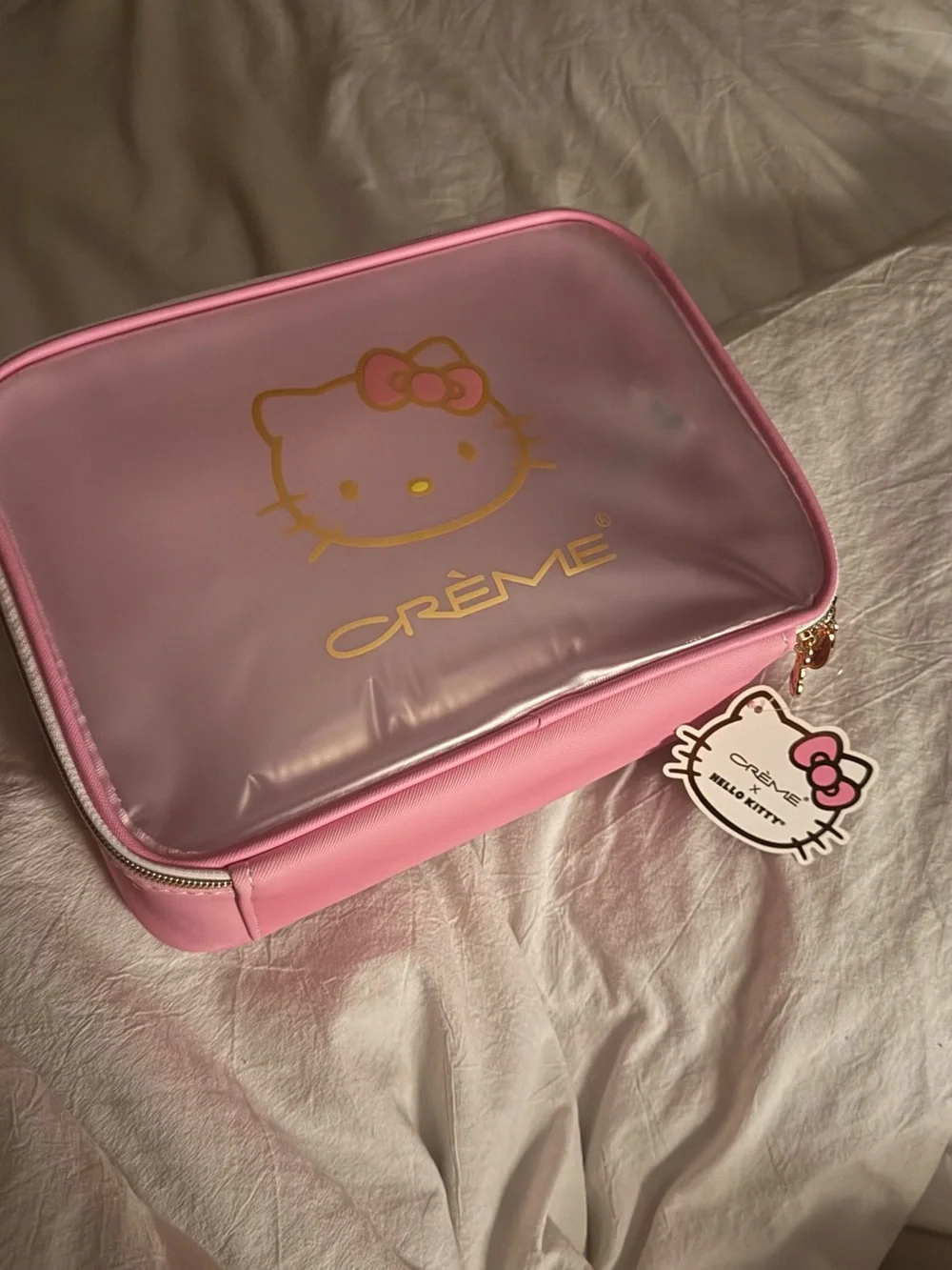 Hello Kitty Pink Cosmetic Travel Case with Gold Accents